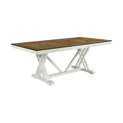 Modern Style White and Oak Finish Dining Table 1pc with Self-Storing Extension Leaf