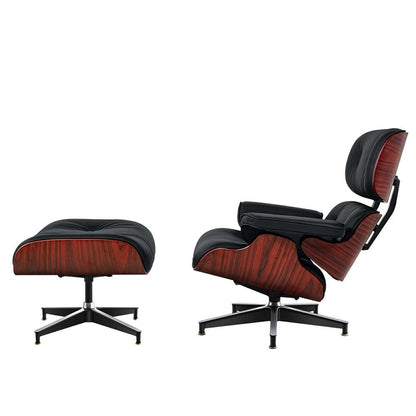 Eames Lounge Copy Armchair With Ottoman Genuine Leather Swivel Chair