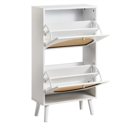 Shoe Organizing Cabinet With High Feet and Arched Top Rattan Shoe Cabinet (2 Stacking Bins) 54x24x98cm, White