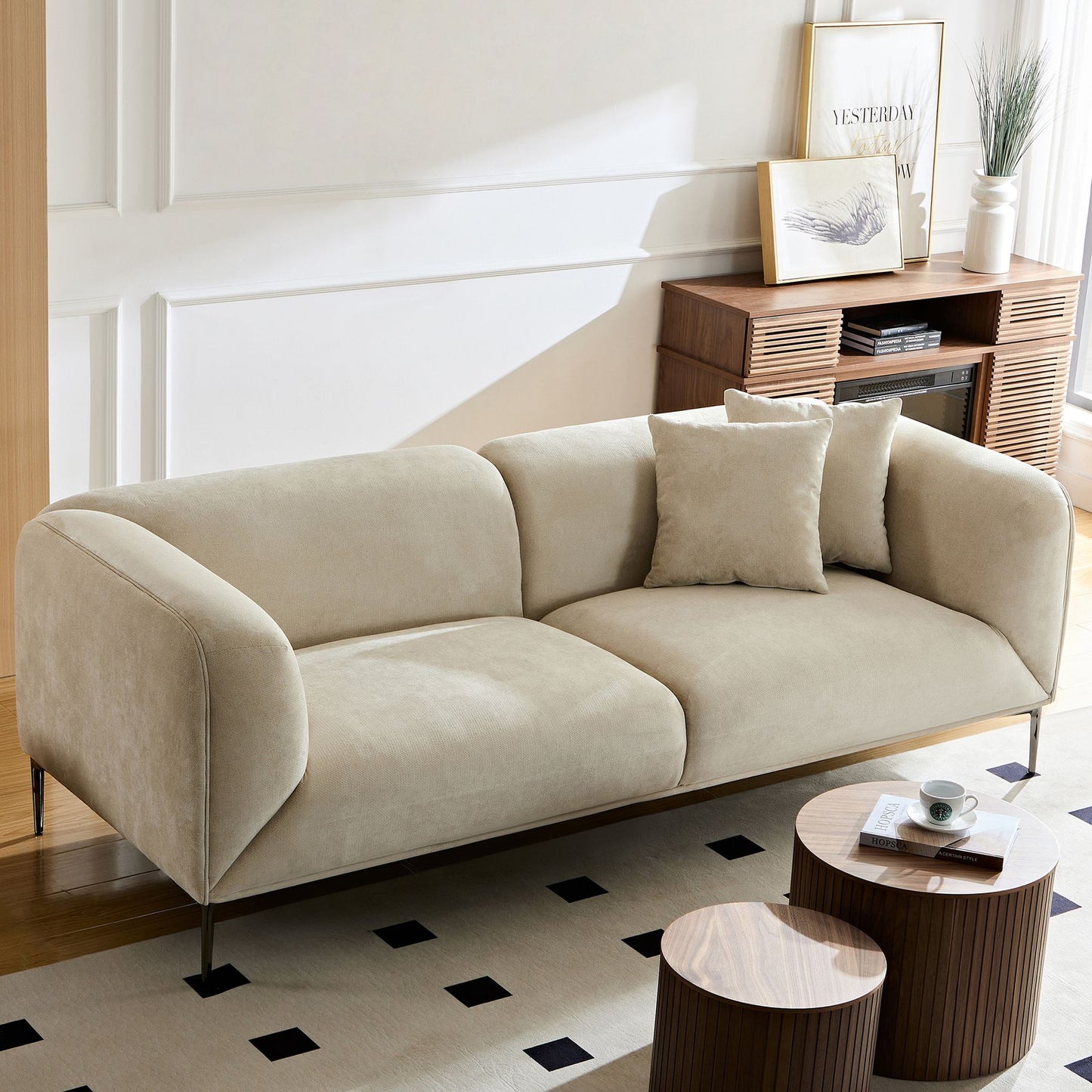 Contemporary Beige Sofa size 89.37"