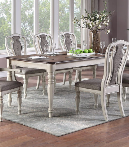 Transitional Style Dining Table with 2 Leaves, Antique White Finish