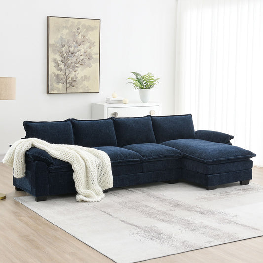 Modern L-shaped Chenille Cloud Sofa with Double Seat Cushions 118"