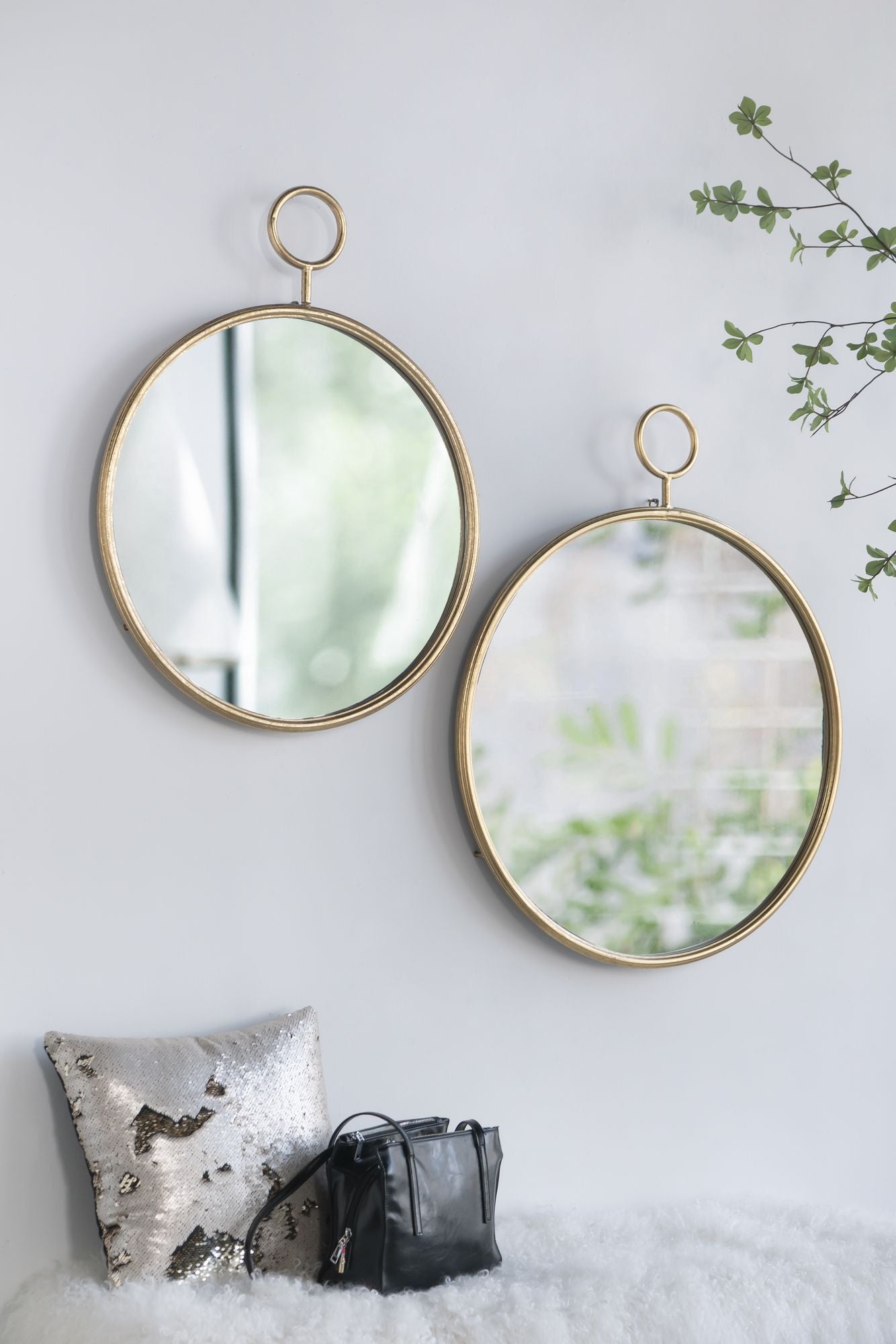 Circle Wall Mirror with Gold Metal Frame, Accent Mirror, 26" and 32"