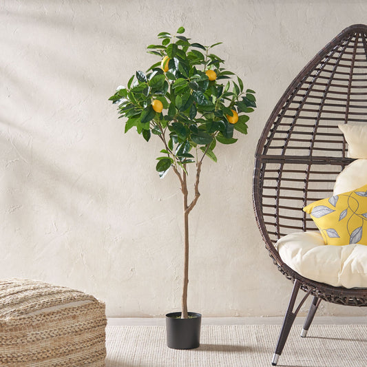 59 Inch Artificial Lemon Tree, Faux Lemon Plastic Fruit Tree for Indoor