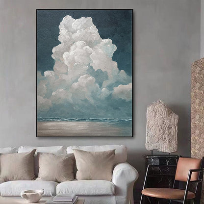 White Cloud Textured Wall Art Blue Sky Painting, Various Sizes Available