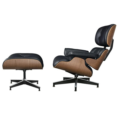 Eames Lounge Copy Armchair With Ottoman Genuine Leather Swivel Chair