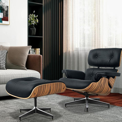 Eames Lounge Copy Armchair With Ottoman Genuine Leather Swivel Chair