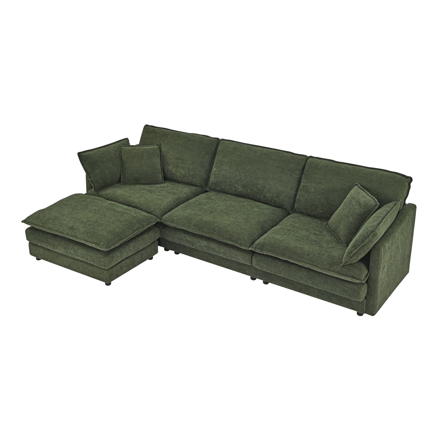 Modern Modular Sectional Sofa Couch with Storage Ottoman, Oversized 4 Seater Couch, Green