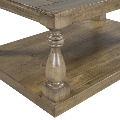 Rustic Coffee Table with Storage, Solid Pine Wood, 3 colors