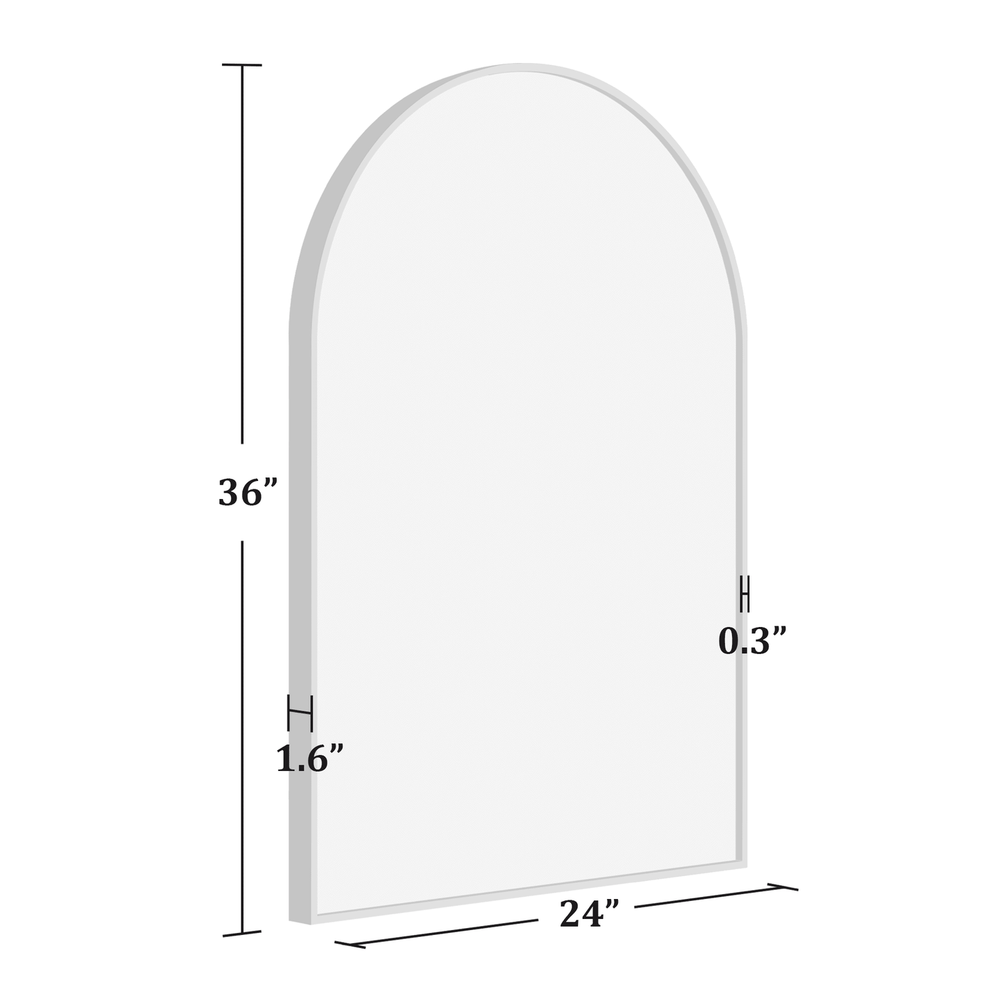 Arched Alloy Aluminum Framed Black Wall-Mounted Vanity Mirror 36"x24"