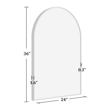 Arched Alloy Aluminum Framed Black Wall-Mounted Vanity Mirror 36"x24"