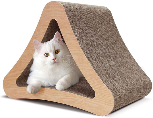 3-Sided Triangle Cat Scratching Post Scratcher Cardboard, Recycle Corrugated Vertical Cat Board Pads prevents Furniture Damage, Triangular