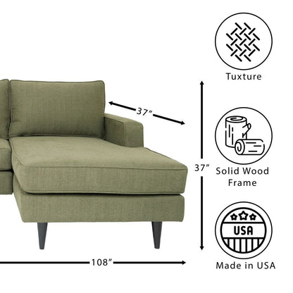 Transitional Green Sectional Sofa 108"