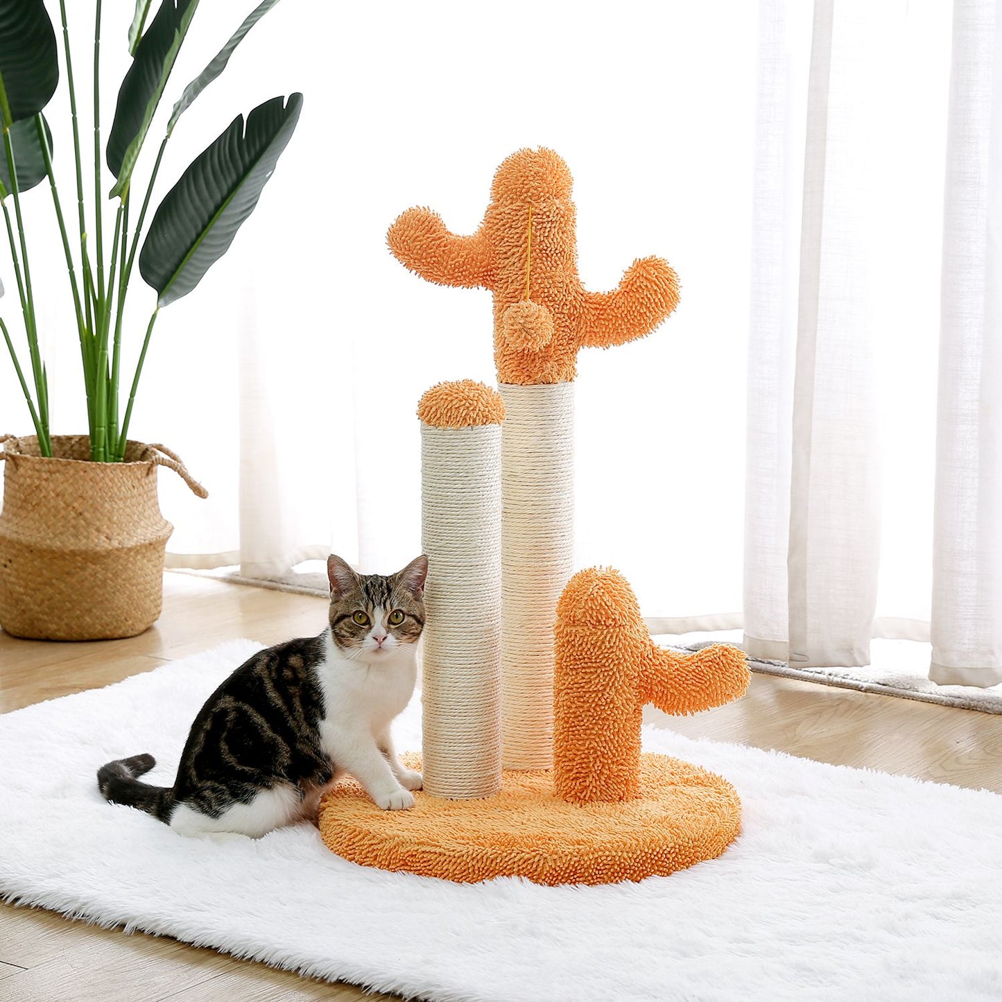 Cactus Cat Scratchers Scratch Pole with Natural Sisal Rope for Indoor Cats;  Vertical Cactus Cat Tree