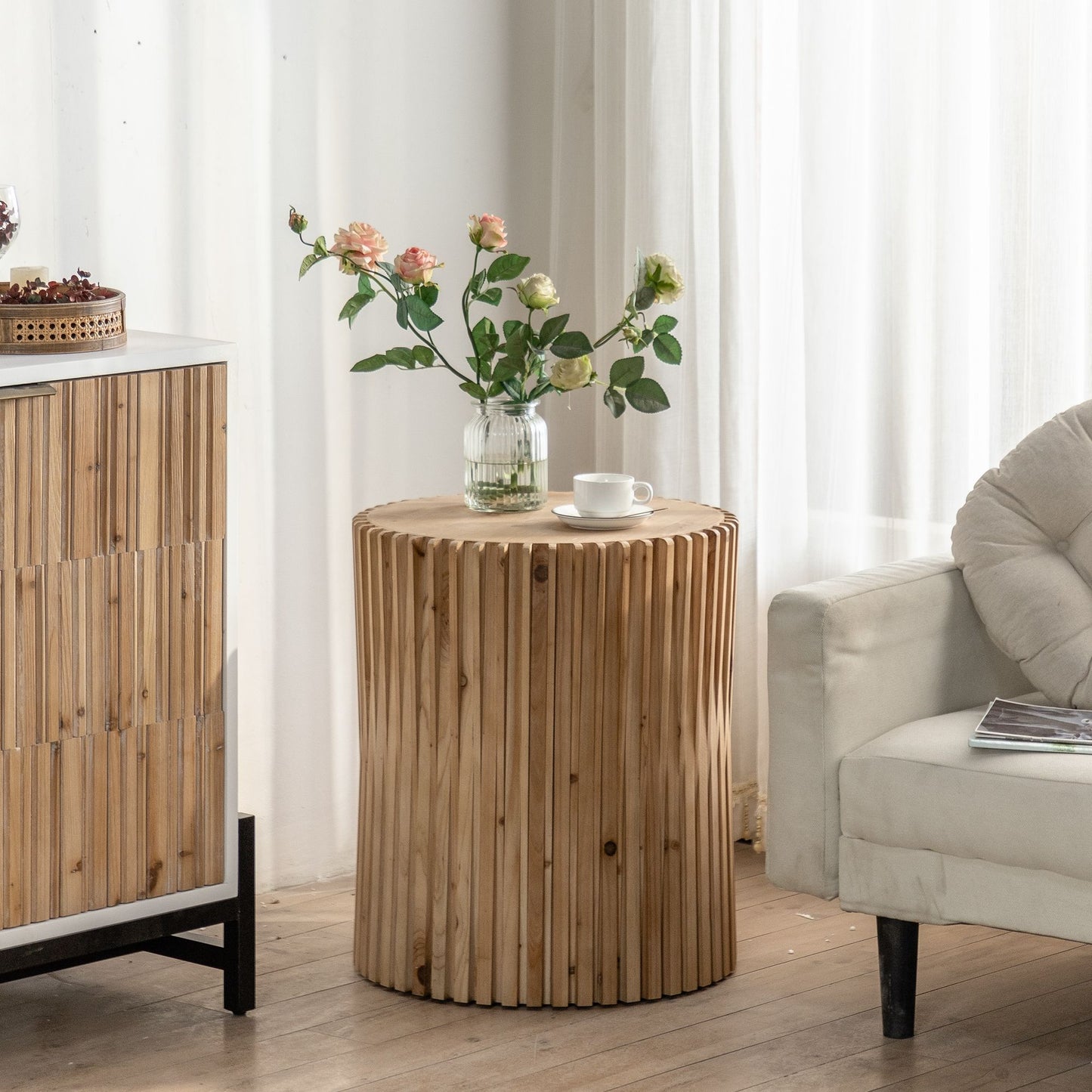 Accent Table with Vertical Texture