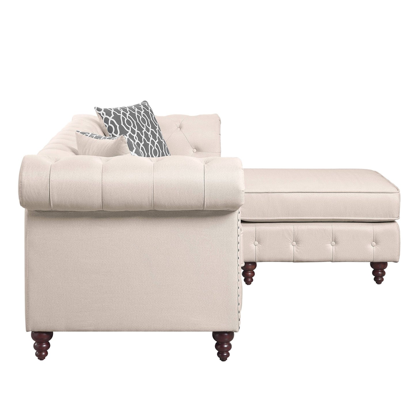 Traditional Reversible Sectional Sofa in Beige Fabric 90"