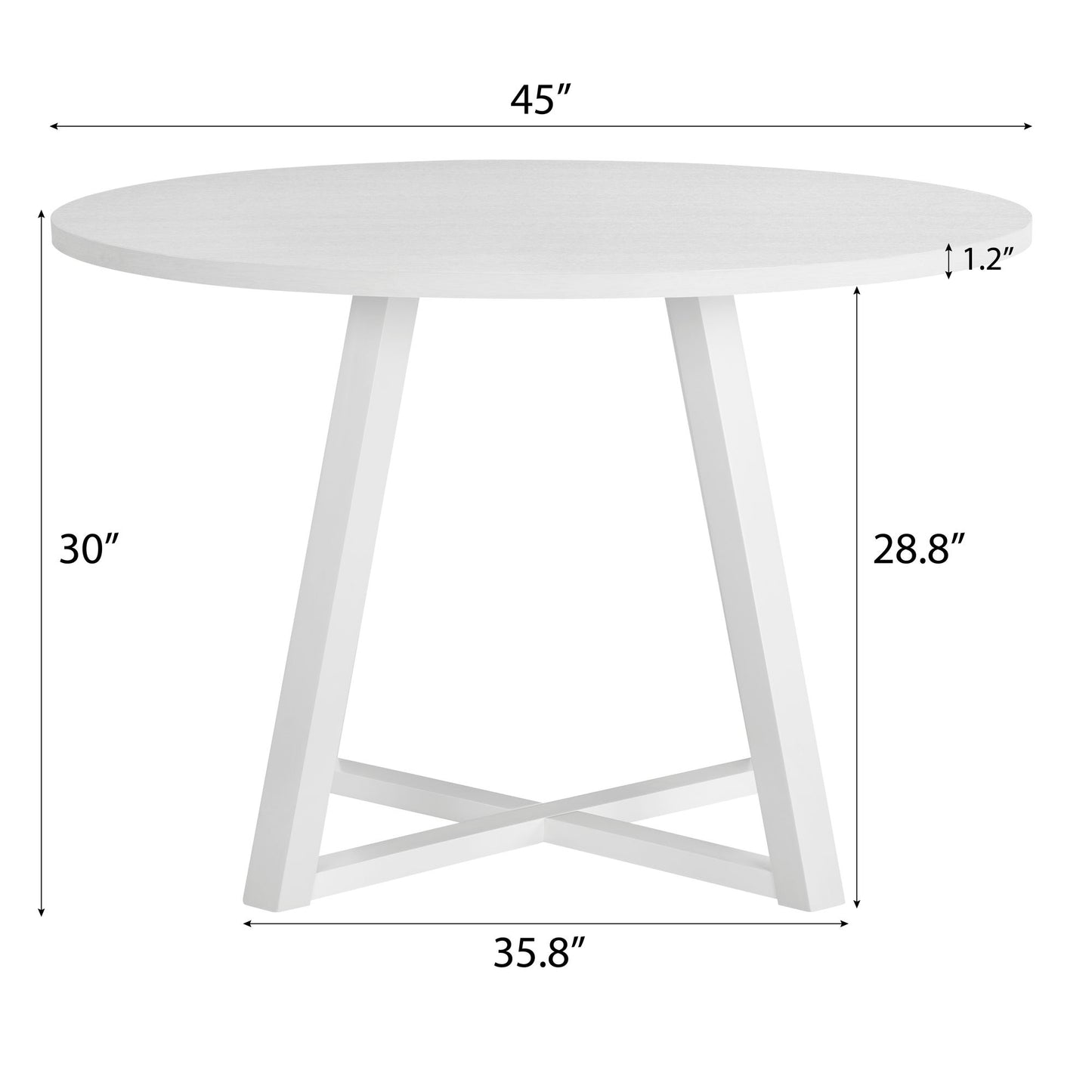 Round Dining Set, 5 Piece Trestle Dining Table with 4 White Modern Chairs