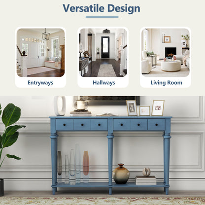 Console Table with 4 Drawers and Open Shelf, Blue