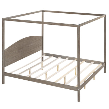 Canopy Platform Bed with Headboard and Support Legs, King Size, Brown Wash