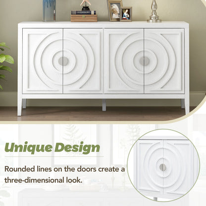 Retro Sideboard with Circular Groove Design Round Metal Door Handle, blue grey white