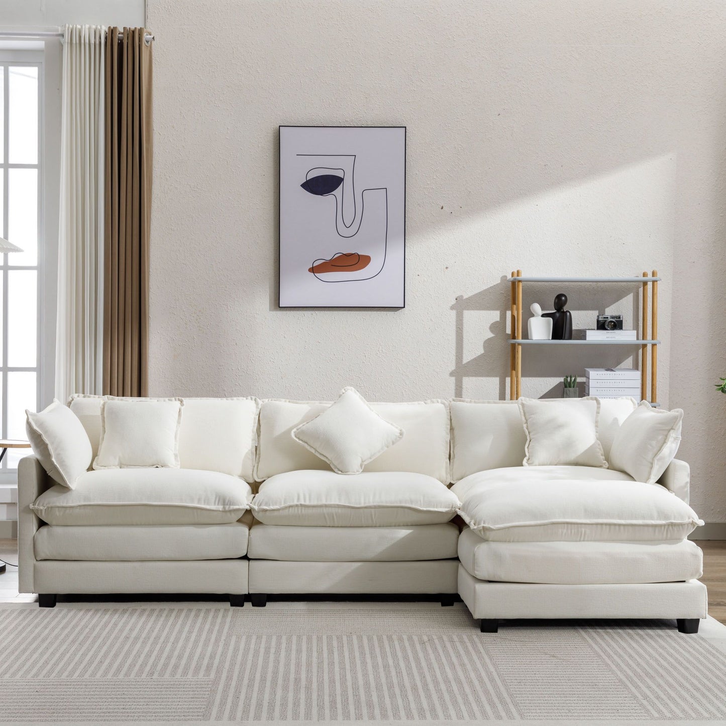 The Ayla Chenille Upholstered Sofa with Ottoman and 5 Pillows 112"