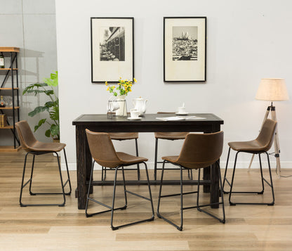 Antique Wood Finished Counter Height Dining Set: Table and Six Brown Chairs