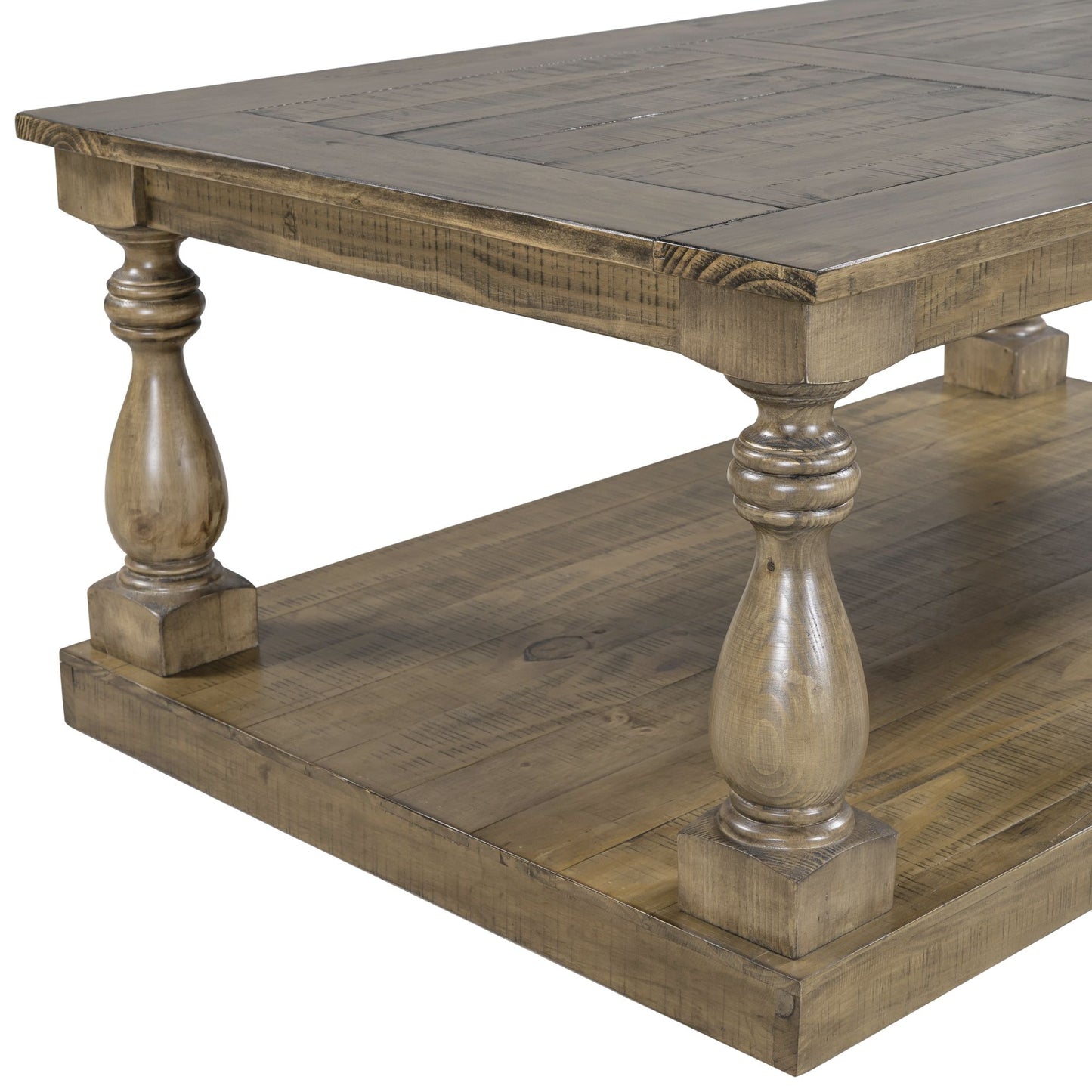 Rustic Coffee Table with Storage, Solid Pine Wood, 3 colors