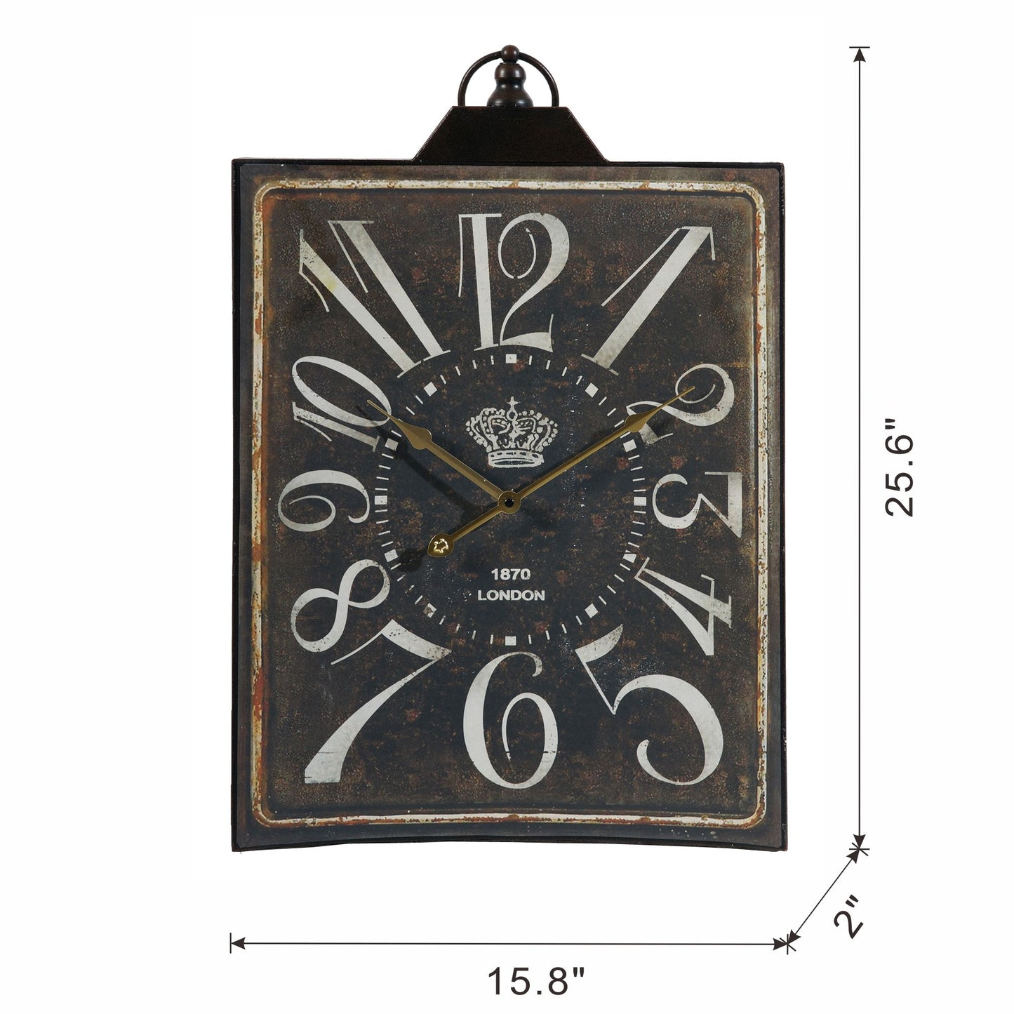 Vintage Black Rectangular Wall Clock with White Numerals, 25"