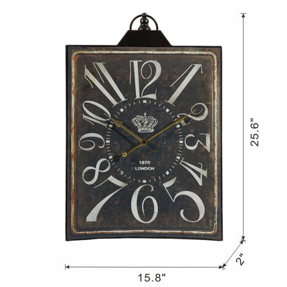 Vintage Black Rectangular Wall Clock with White Numerals, 25"