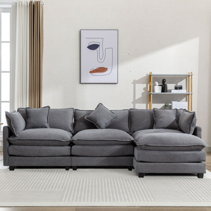 The Ayla Chenille Upholstered Sofa with Ottoman and 5 Pillows 112"