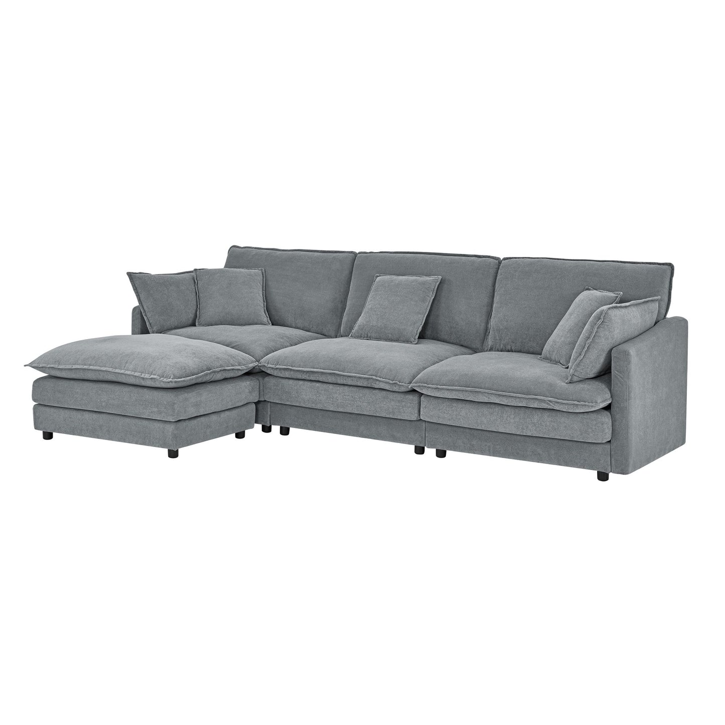 Modern Modular Sectional Sofa Couch with Storage Ottoman, Oversized 4 Seater Couch, Grey