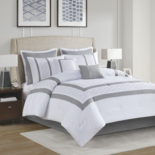 8 Piece Embroidered Comforter Set, Queen