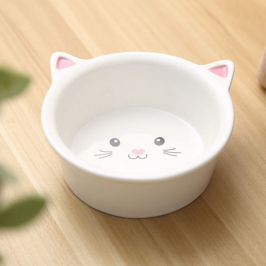 Ceramic Small Cat Face Shape Pet Food Bowl