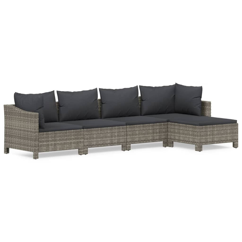 5 Piece Patio Lounge Set with Cushions Gray Poly Rattan