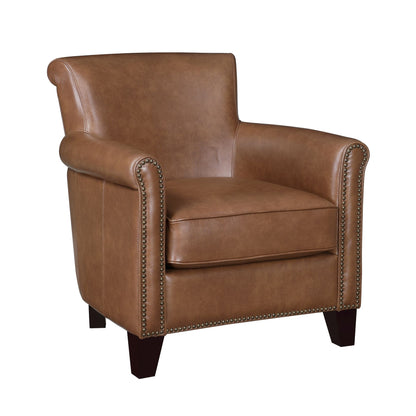 Top-Grain Leather Nail head Trim Traditional Accent Chair Solid Wood Frame