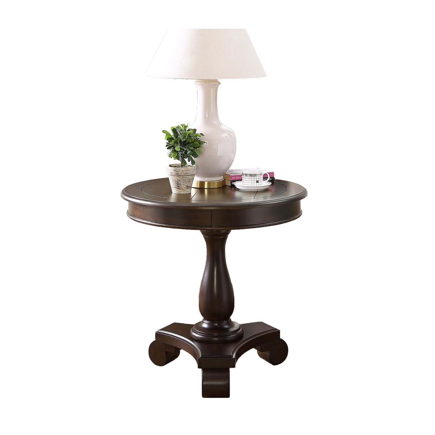 Rene Round Wood Pedestal Side Table, Espresso