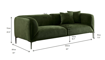 Green Modern Sofa With Metal Legs 89"