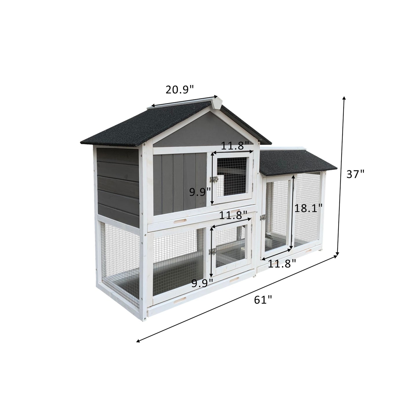 Wooden outdoor rabbit hutch with running cage, Removable Tray/Ramp