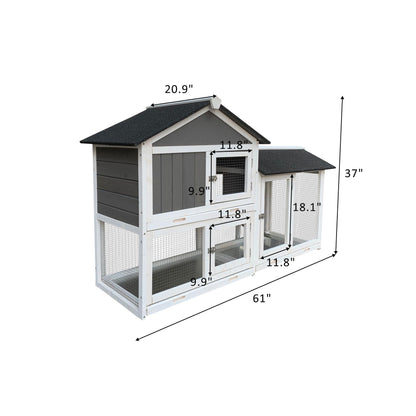 Wooden outdoor rabbit hutch with running cage, Removable Tray/Ramp