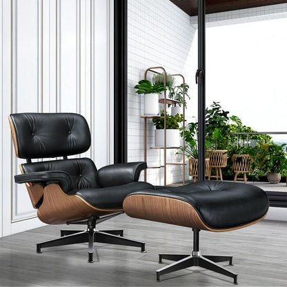 Eames Lounge Copy Armchair With Ottoman Genuine Leather Swivel Chair