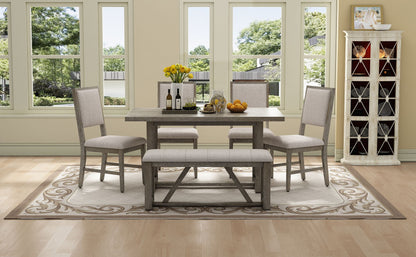 Rectangular Table with Designed Trestle Base and 4 Upholstered Chairs and 1 Bench for Dining Room and Kitchen (Gray)