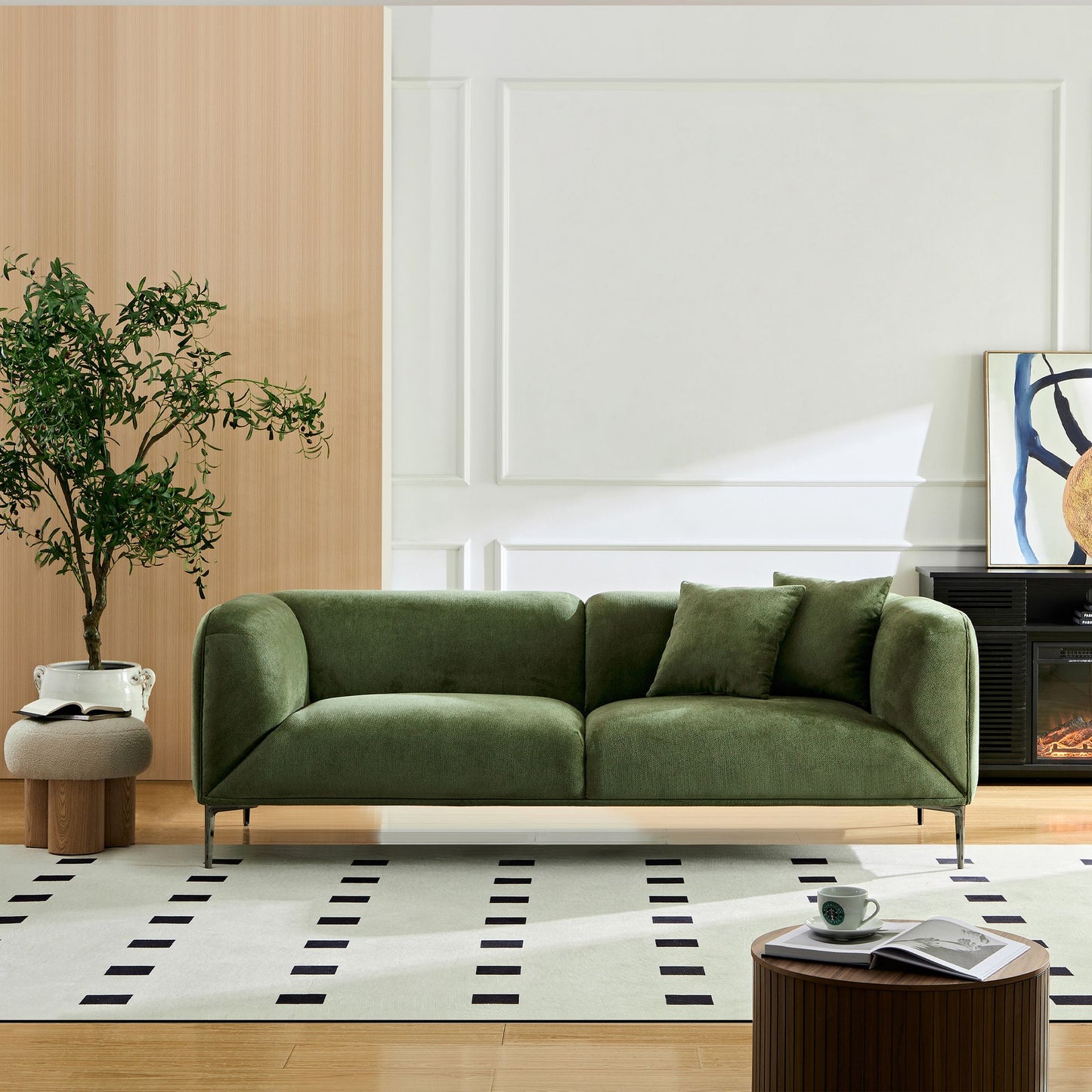 Green Modern Sofa With Metal Legs 89"