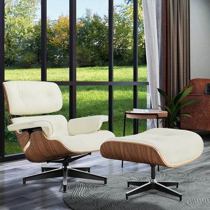 Eames Lounge Copy Armchair With Ottoman Genuine Leather Swivel Chair