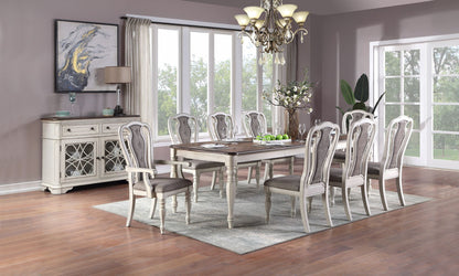 Transitional Style Dining Table with 2 Leaves, Antique White Finish