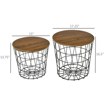 Round Accent Side Tables with Removable Top for Storage