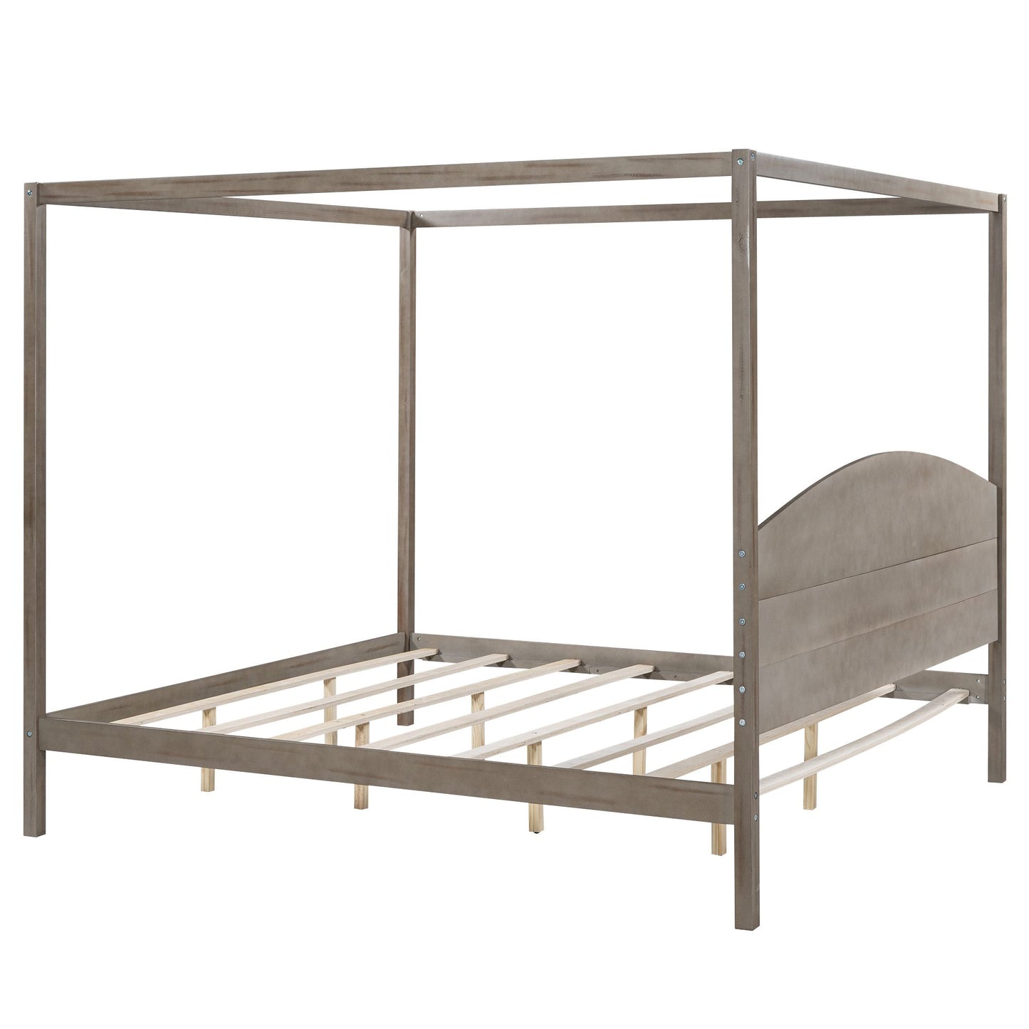 Canopy Platform Bed with Headboard and Support Legs, King Size, Brown Wash