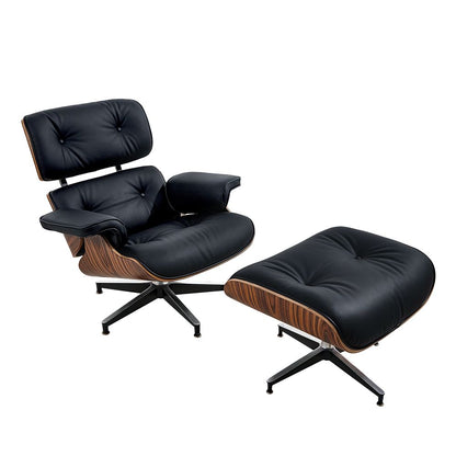 Eames Lounge Copy Armchair With Ottoman Genuine Leather Swivel Chair