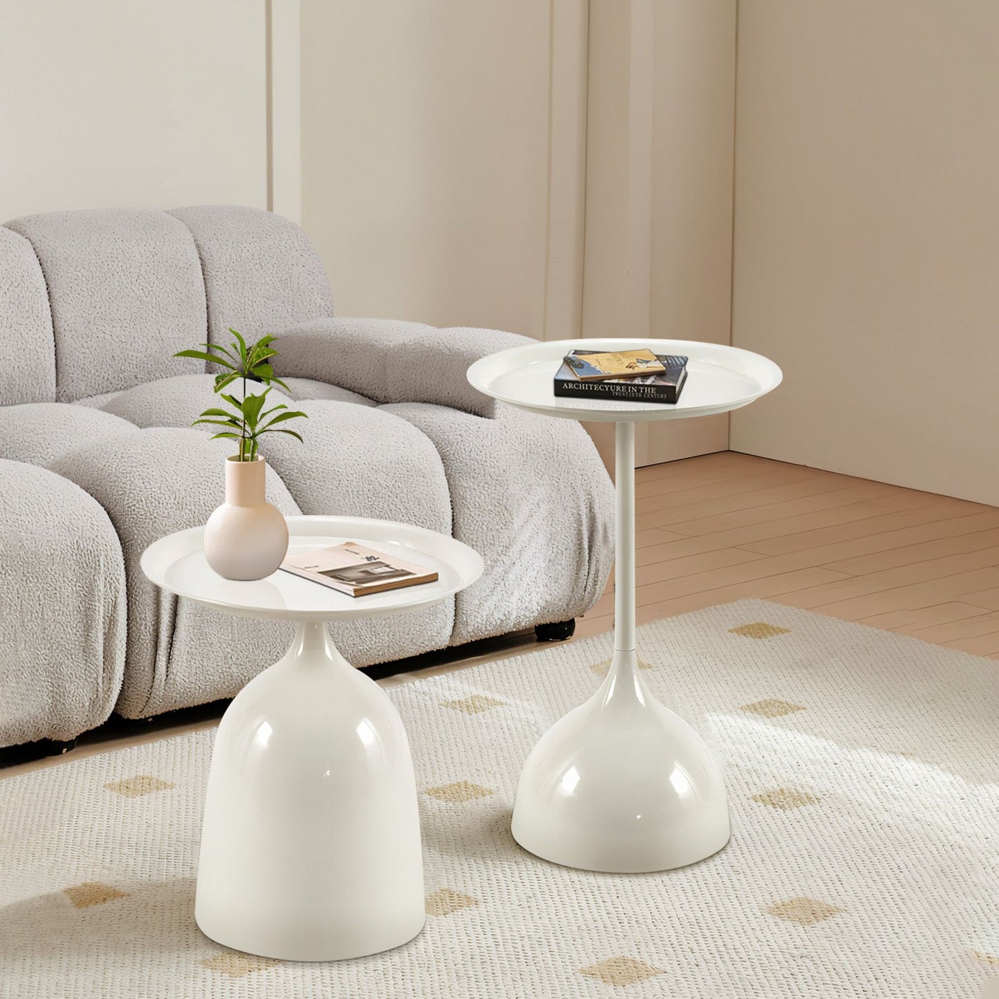 Contemporary Metal Side Table Set, White