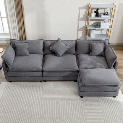 The Ayla Chenille Upholstered Sofa with Ottoman and 5 Pillows 112"