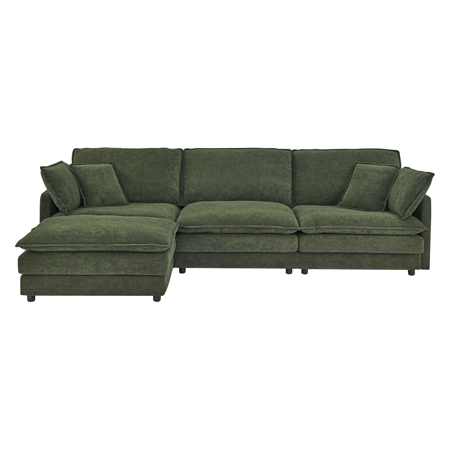 Modern Modular Sectional Sofa Couch with Storage Ottoman, Oversized 4 Seater Couch, Green